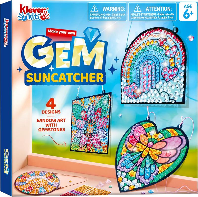 4PCS Window Art Suncatcher Kits, Fun Gem Painting Kits, Diamond Art and Crafts for Boys Girls, Great Crafts Gift for Kids Birthdays Christmas Ages 6+