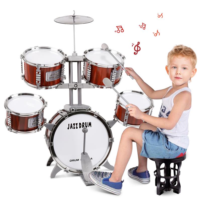 Drum Set for Kids Musical Instruments Kids Drum Set with Stool, Cymbal, Drum Sticks, 4 Snare Drums and 1 Bass Drum Jazz Drum Kit Toys for 3 4 5 6 Year Old Boys Girls Gifts