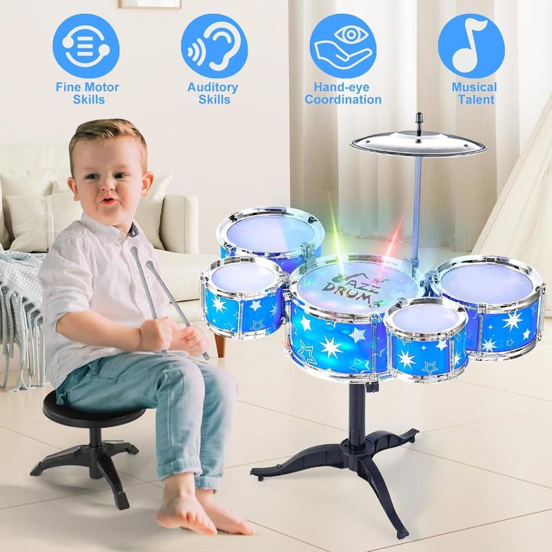 Kids Drum Set for Toddlers w  Light (All Plastic), Musical Gifts Toys for Boys Girls, Drum Kit Musical Instrument for Beginner Music Practice, Christmas Birthday Gift Kids