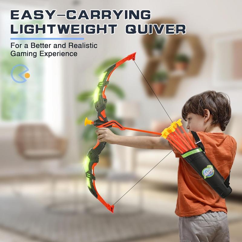 Bow and Arrow Set for Kids, 2-Pack LED Light Up Archery Set with 20 Suction Cup Arrows, Outdoor Toy for Boy Girl Age 4-8 8-12 with Standing Target&2 Quivers, Birthday Gift for Kid 5 6 7 8 9 Year Old