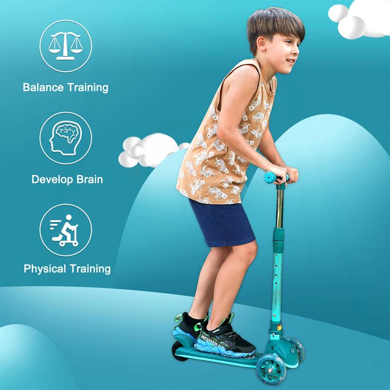 Outdoor Lightweight Protable Kick Scooter for Kids 3-10 years with Adjustable Height Handlebar & Wide Standing Board, Wheel with Brake, safe to play