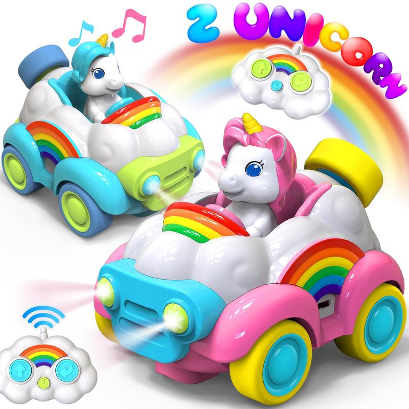 Remote Control Cars, 2 Pack Unicorn RC Toys for Ages 2-4, Christmas Gift for 3 Year Old Girl with LED Lights,Music, Sound