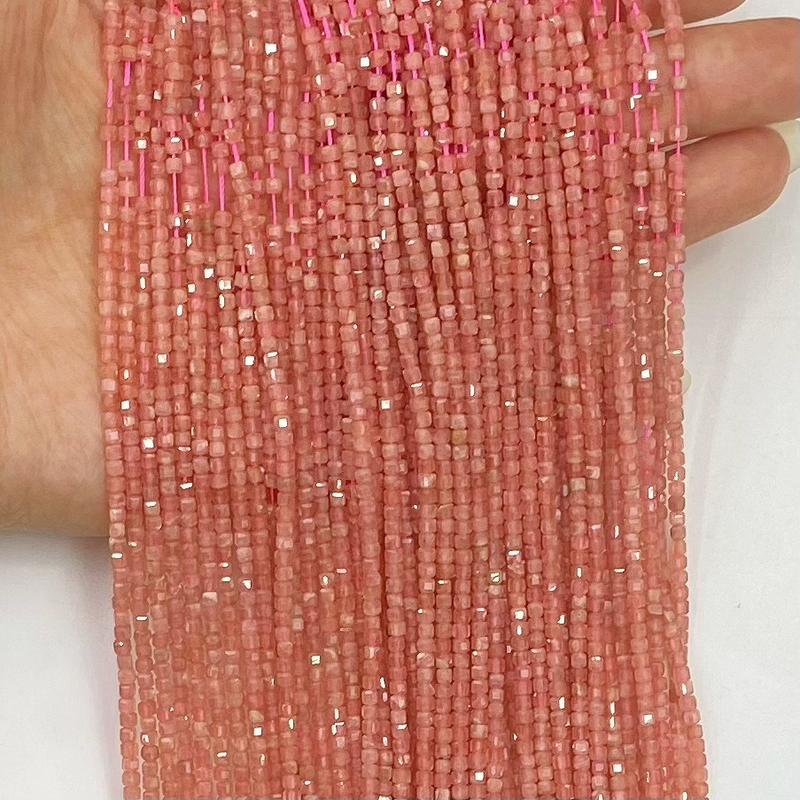 Natural Tourmaline Argentina Pink Rhodochrosite Gemstone Cube Faceted Beads Tiny Loose Beads Square Faceted Beads For DIY Jewelry Making Desig Handmade Crafts Bracelet, Necklace, Earrings AAAA Quality 15.5 Inches Long, Semi Precious Stone, Spacer beads