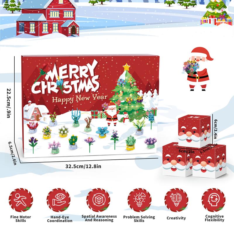 Advent Calendar 2024 Girls, 24 Pack Succulent & Bouquet Building Blocks for Kids, Christmas Countdown Calendar, Ideal Gift for 3 4 5-7 8-12 Boys and Girls birthday gift