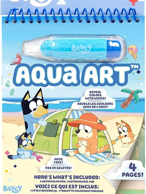 USA Bluey Aqua Art - Reusable Water Reveal Activity Pages With Water Pen for No-Mess Drawing and Coloring