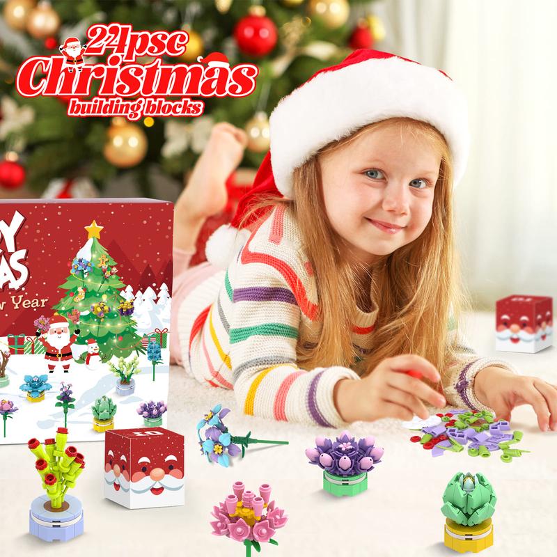 Advent Calendar 2024 Girls, 24 Pack Succulent & Bouquet Building Blocks for Kids, Christmas Countdown Calendar, Ideal Gift for 3 4 5-7 8-12 Boys and Girls birthday gift