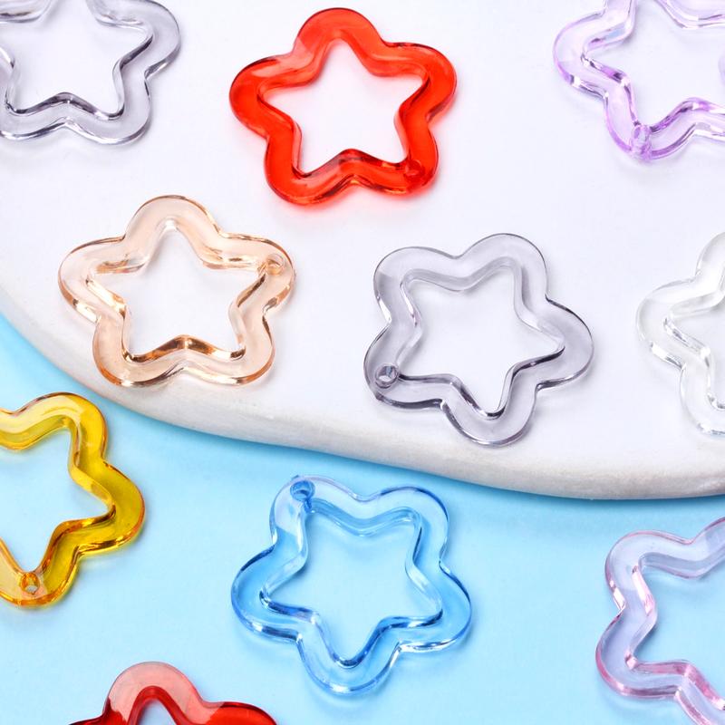 20Pcs 30mm Star Loose Beads Acrylic Transparent Pentagonal Pendant DIY Jewelry Accessories