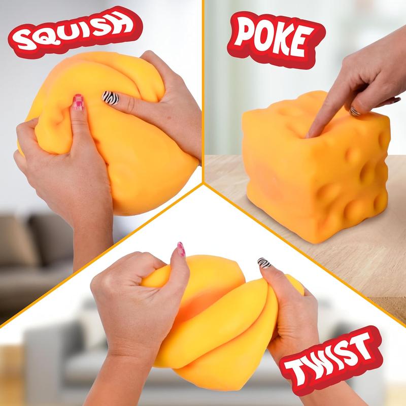 Giggle Zone Squeeze Cheese - Extra Large Squishy Cheese Block | Gag Gifts Funny Adult | 4.25 Inch Giant Stress Ball | Fidget Sensory Toy for Kids - Sunny Days Entertainment