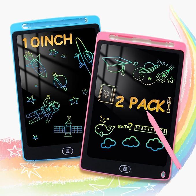 2 Pack 10 Inch LCD Writing Tablet,Colorful Lines Doodle Scribble Boards Educational Toys for Boys Girls Road Trip EssentialsTravel Game Toys,Christmas Stocking Stuffers for Kids,Christmas Gift