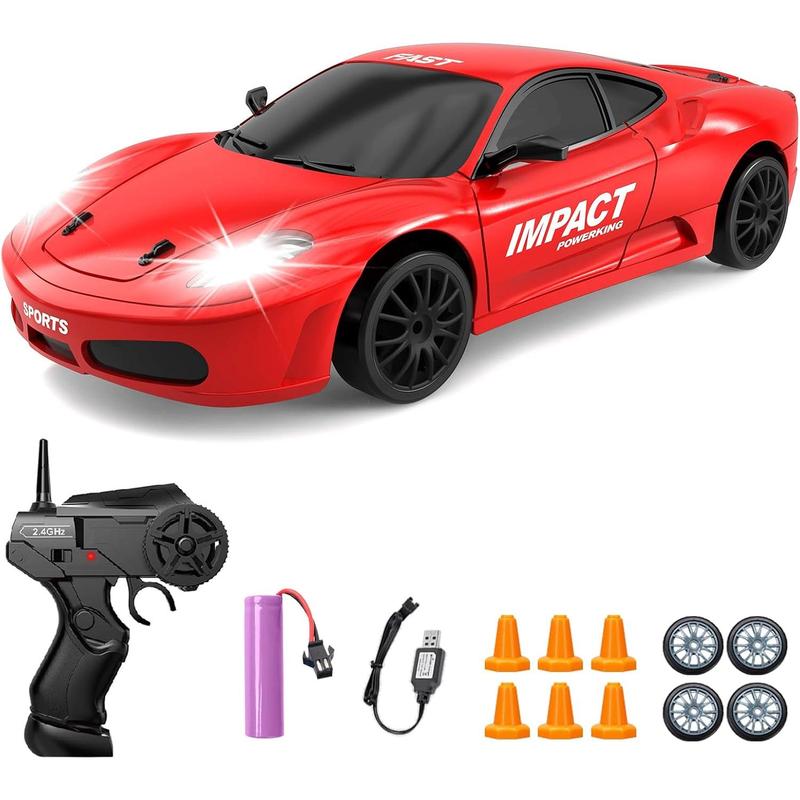 RC Drift Car, 2.4ghz 1 24 High Speed Remote Control Car RC Cars Drifting RC Car Racing Car Model Vehicle, 4WD Racing Car Toy Car with LED Lights for Boys Girls Adults (Red)