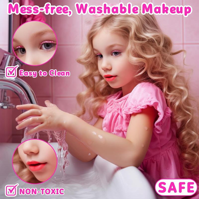 58Pcs Kids Makeup Kit for Girl, Princess Toys Real Washable Cosmetic Set with Mirror,Play Make Up Birthday Gifts for 3-12 Years Old Kid  Butterfly