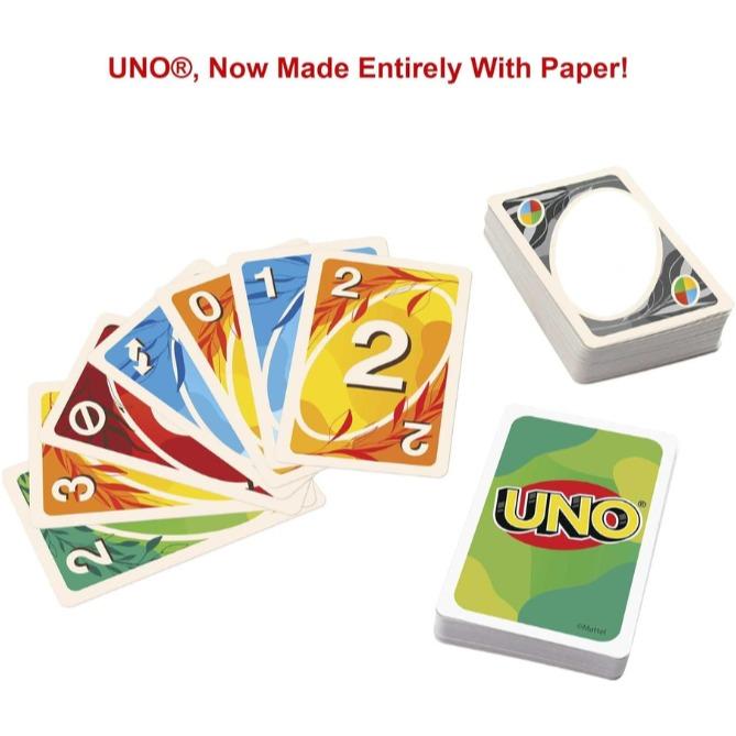 Mattel Games UNO Nothin' But Paper Card Game, Family Game with 100 Percent Paper and Fully Recyclable for 2-10 Players