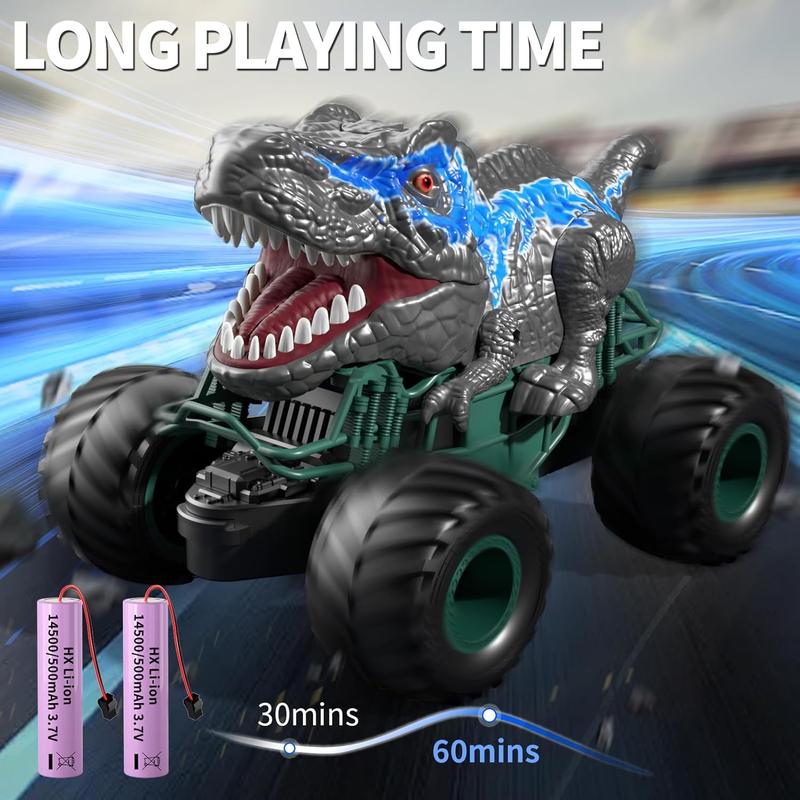 2.4GHz Dinosaur Remote Control Car Toys for Kids Boys 4-7 5-7 8-12, RC Dinosaur Car Toys with Light, Sound, Spray, Indoor Outdoor Toys Gifts for 3 4 5 6 Year Old Boys, RC Car Toys for Boys