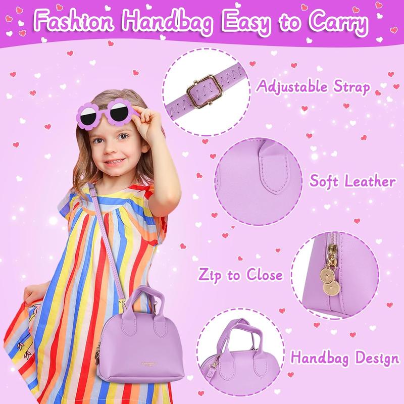 Purple Play Purse for Little Girls Ages 3-6, My First Purse Toy with Handbag, Makeup Set, Sunglasses, Smartphone, Wallet, Car Keys, Credit Cards and Fake Money