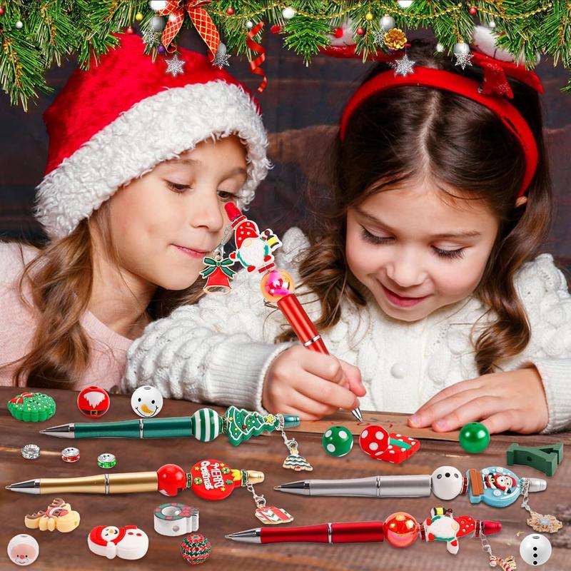 12 Christmas bead pen batch Christmas pen making kit, with silicone focus bead pen, DIY ballpoint pen, with Christmas charm large bead bead pen kit supplies, suitable for office schools