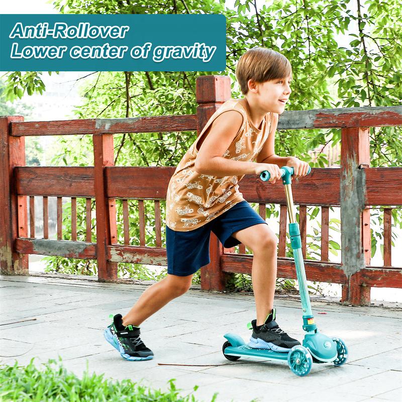 Outdoor Lightweight Protable Kick Scooter for Kids 3-10 years with Adjustable Height Handlebar & Wide Standing Board, Wheel with Brake, safe to play