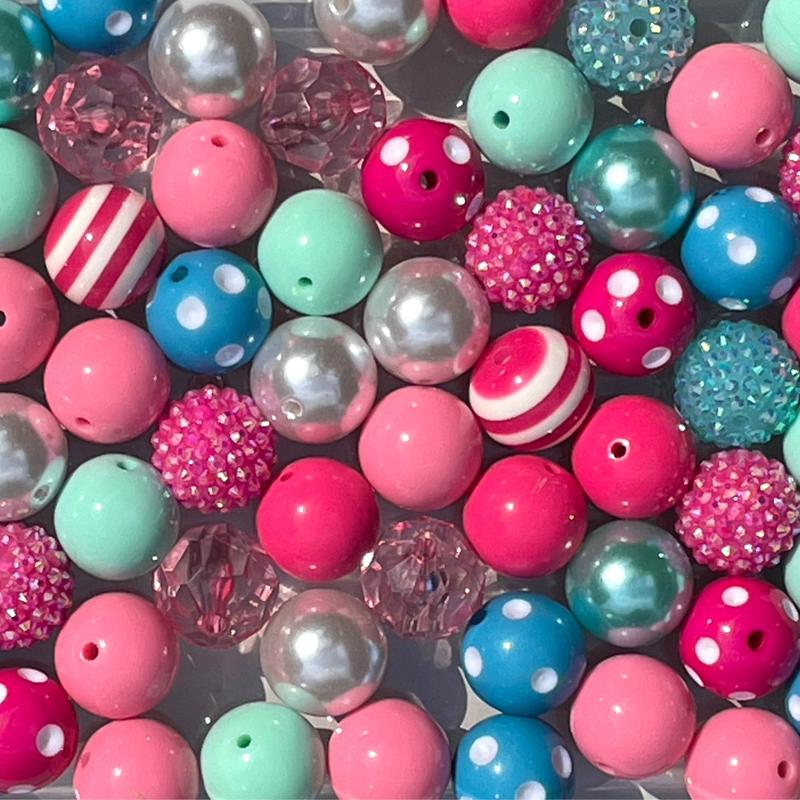 Unicorn Mix - 20mm Bubble Gum Bead Mixes, Pink and Blue Chunky Bead Mixes