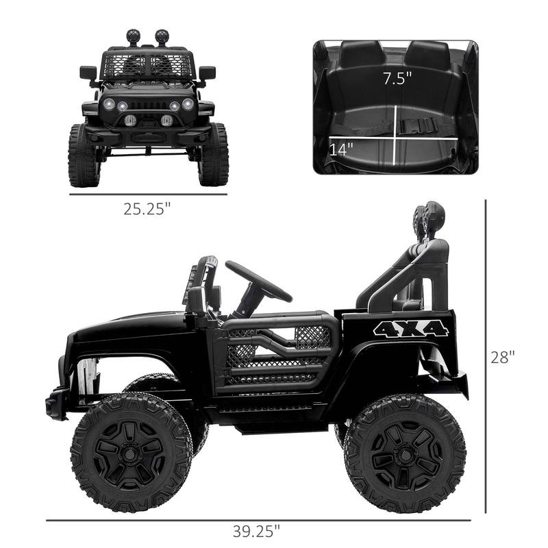 Aosom Kids 12V 24V Electric Ride-on Car Off Road Truck Toy with Parent Remote, Battery Powered Electric Car with Spring Suspension, Adjustable Speed, LED Lights and Horn