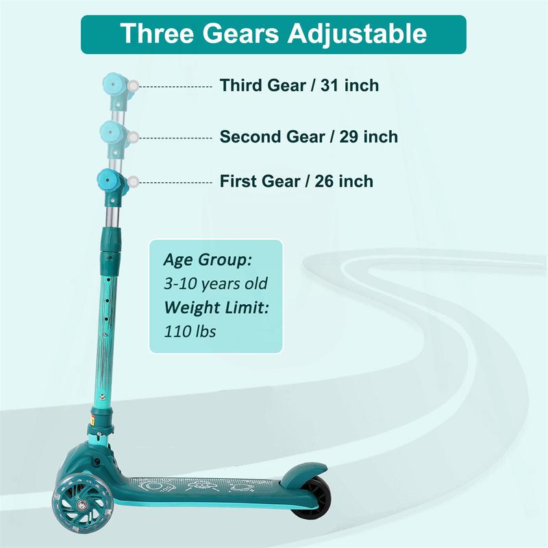 Outdoor Lightweight Protable Kick Scooter for Kids 3-10 years with Adjustable Height Handlebar & Wide Standing Board, Wheel with Brake, safe to play