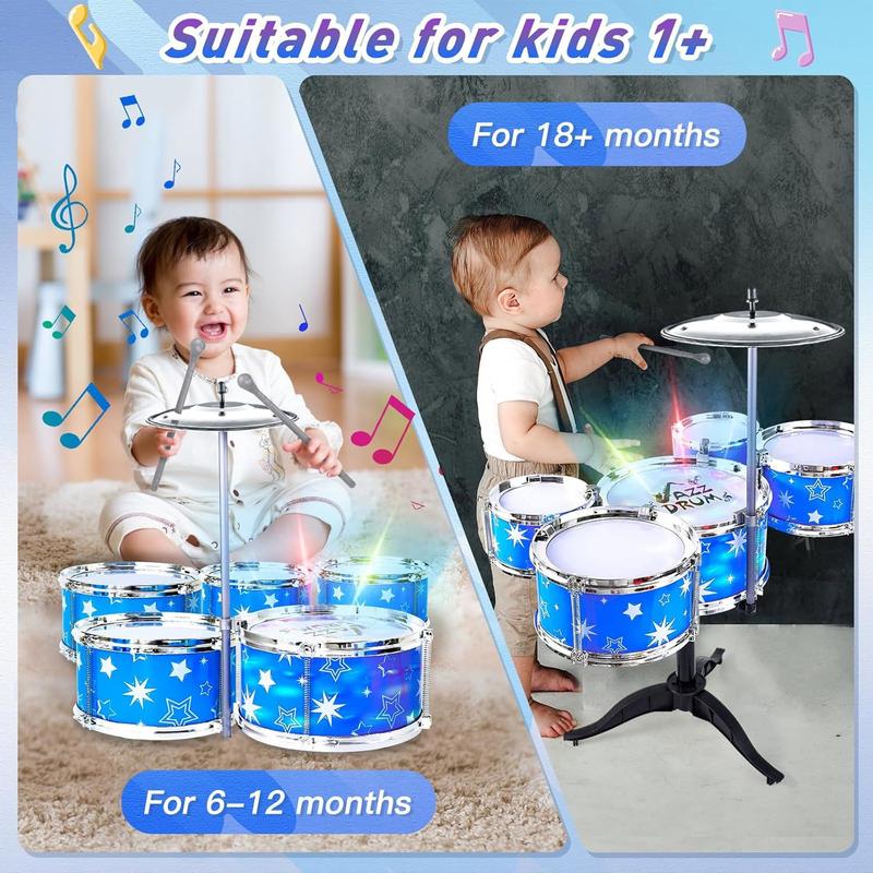 Kids Drum Set for Toddlers w  Light (All Plastic), Musical Gifts Toys for Boys Girls, Drum Kit Musical Instrument for Beginner Music Practice, Christmas Birthday Gift Kids