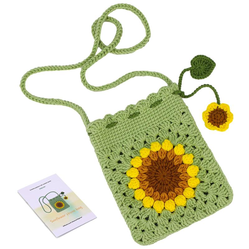 Sunflower Mobile Phone Crochet Bag Starter Kit, Crochet Bag Starter Kit with Step-by-Step Video Tutorials & Complete Accessories, Crochet Bag Starter Kit for Beginners, Knitting & Crochet Supplies