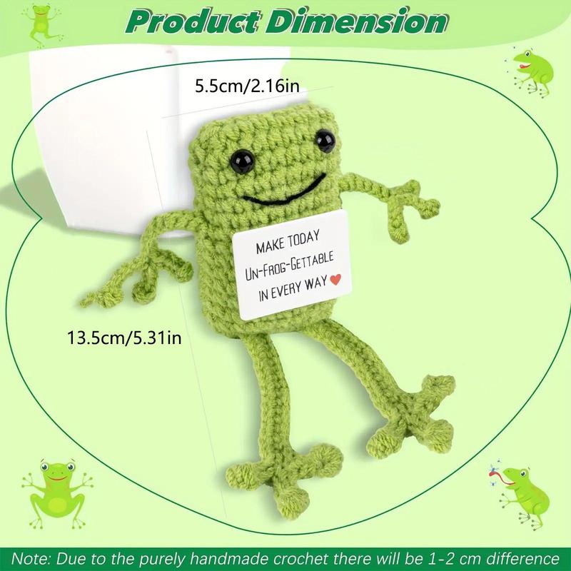 Cute Frog Design Crochet Toy, 1 Count Handmade Wool Crochet Stress Relief Pickle Toy Gifts, Emotional Support Knitting Doll with Positive Card for Room Decor