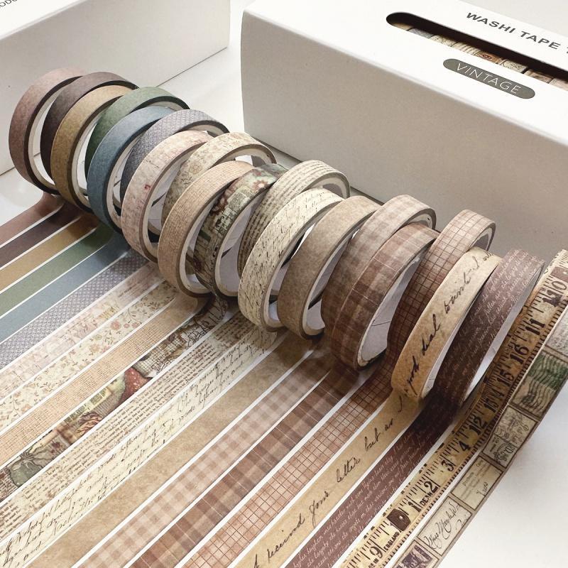 Washi Tape Set, 20 Rolls box Retro Washi Tape, Creative Decorative Tape, DIY Decorative Tape for Scrapbooking, Journaling, Gift Wrapping