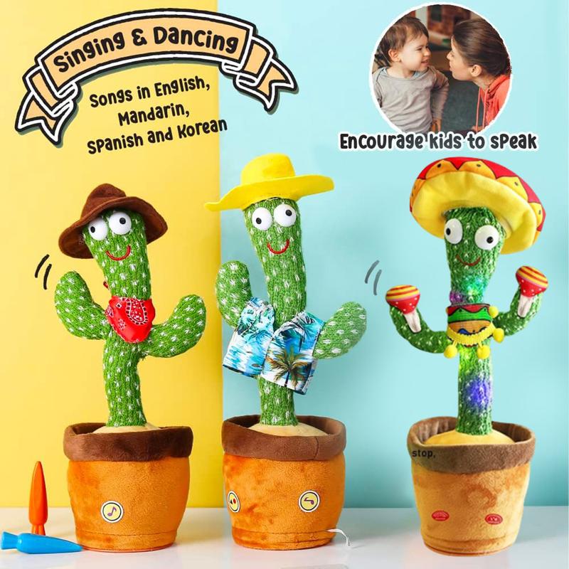 Dancing Cactus Repeats What You Say, Talking Sunny The Cactus Toy USB Charging, Dancing Lighting Recording Mimicking Cactus Toy Home Decoration Plush Toy for Kids