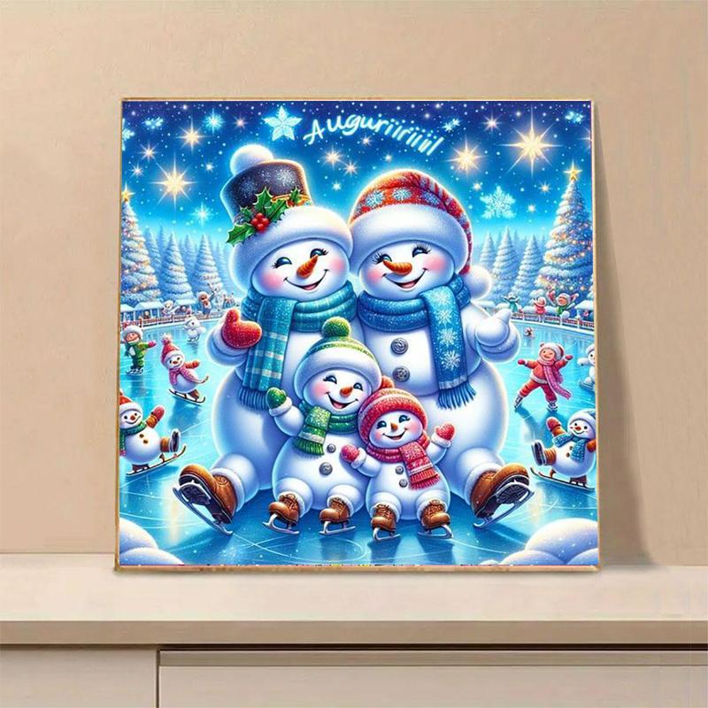 Cute Snowman Family Pattern DIY Diamond Arts Colorful Painting Kit without Frame, 1 Set DIY 5D Diamond Arts Colorful Painting for Bedroom Home Wall Decor