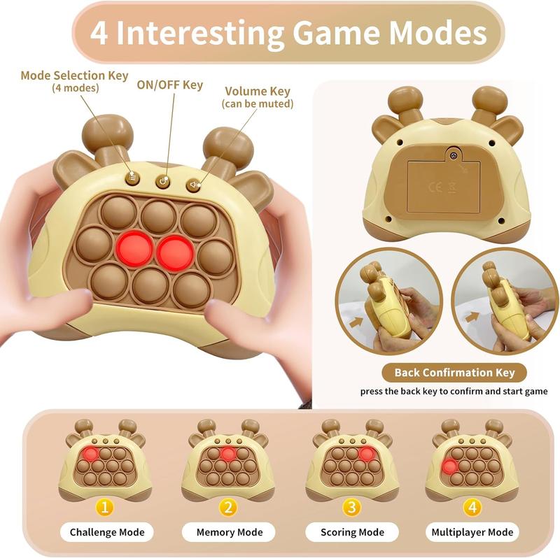 Pop Quick Push Game Console Fidget Toys Light Up Handheld Puzzle Press Popping Toy Birthday Gift for Kids Adult Brown Deer