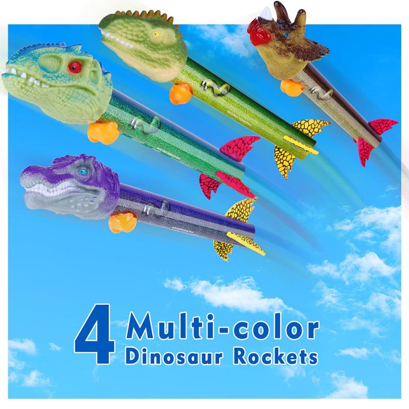 Dinosaur Toy for Kids- Launch Up to 100 Ft, 4 Rockets, Outdoor Outside Toys for Kids, Dinosaur Toys, Birthday Gifts for 3 4 5 6 7 8-12 Year Old Boys Girls