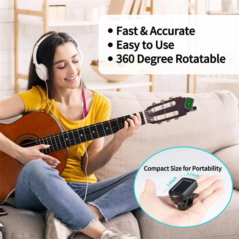 Guitar Tuner, Clip-on Guitar Tuner, Electronic Tuner for Guitar Bass Ukulele Violin Mandolin, Music Accessories suitable for Many Musical Instruments, Christmas Gift