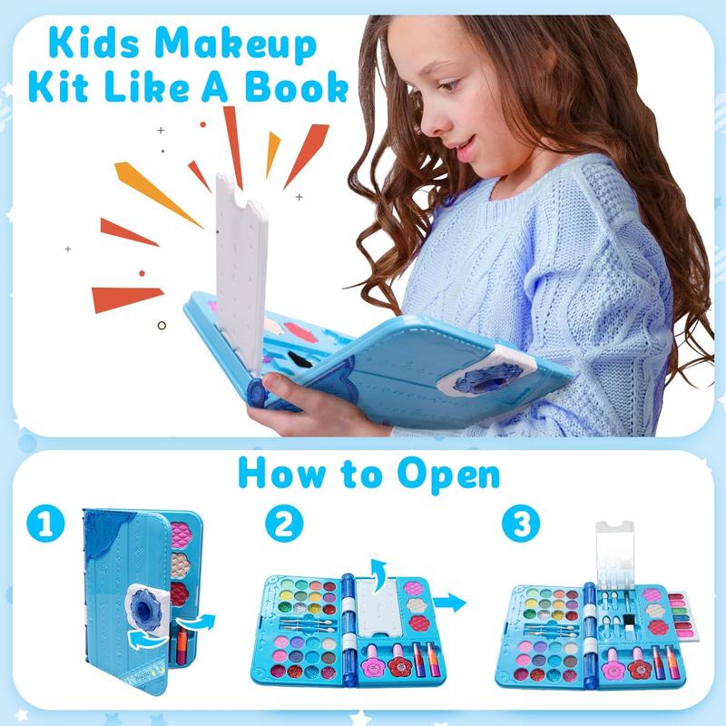 Christmas Gift 48Pcs Kids Makeup Kit for Girl, Washable Play Make Up Toys Set with Mirror, Beauty Dress Up Set Toys for Age 3 4 5 6 7 8 9 10 11 12 Year Old Kids Toddlers Girls, Birthday Girl Gifts