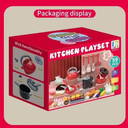 59Pcs Kids Kitchen Toy Accessories, Toddler Pretend BBQ Camping Cooking Playset, Play Pots, Pans, Utensils Cookware Toys, Play Food Set, Vegetables, Learning Gift for Girls Boys win fun