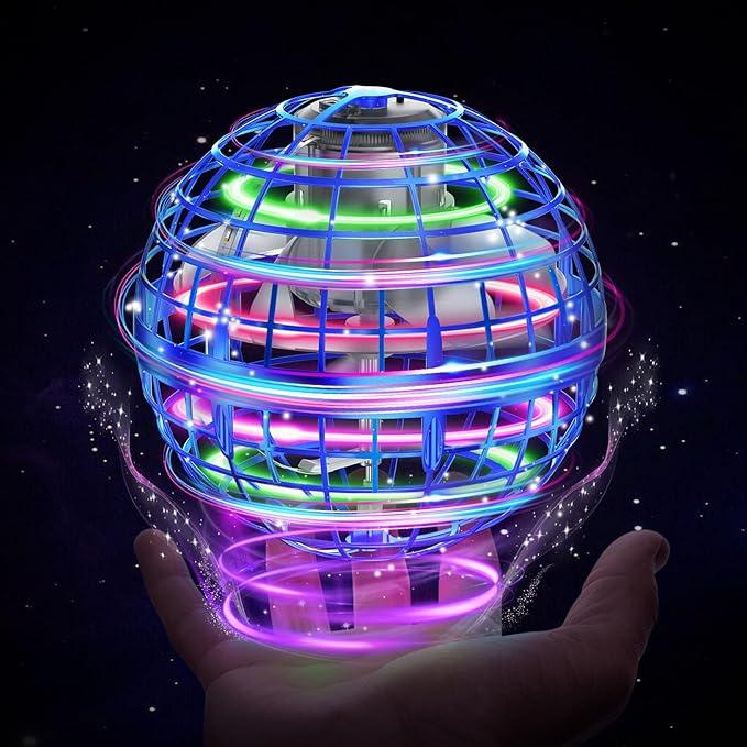 Flying Magic Ball 2025 Upgrade Manual RGB LED Light Boomerang 360° Rotation Flying UFO Mini Sphere Drone Toy Child Safety (Blue Red Purple)