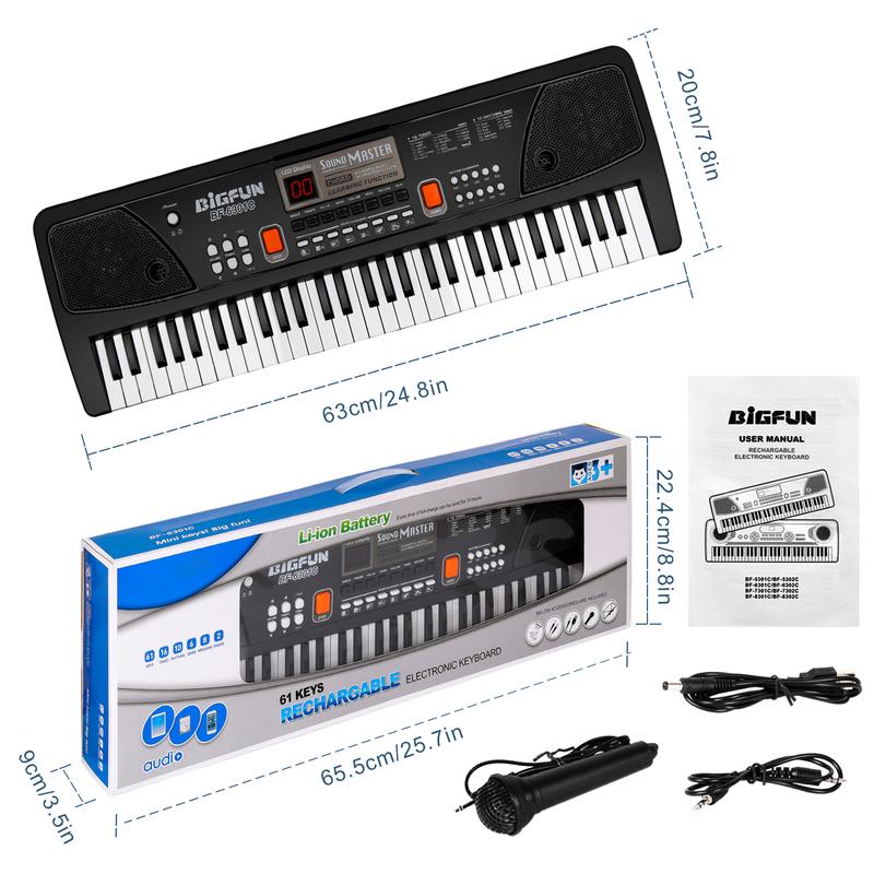 M SANMERSEN Piano for Kids with Microphone, Keyboard Piano for Beginners Electronic Keyboard 61 Keys with Dual Speakers LED Display AUX-in Jack Music Stand Piano Toys for Boys Girls Ages 3-12