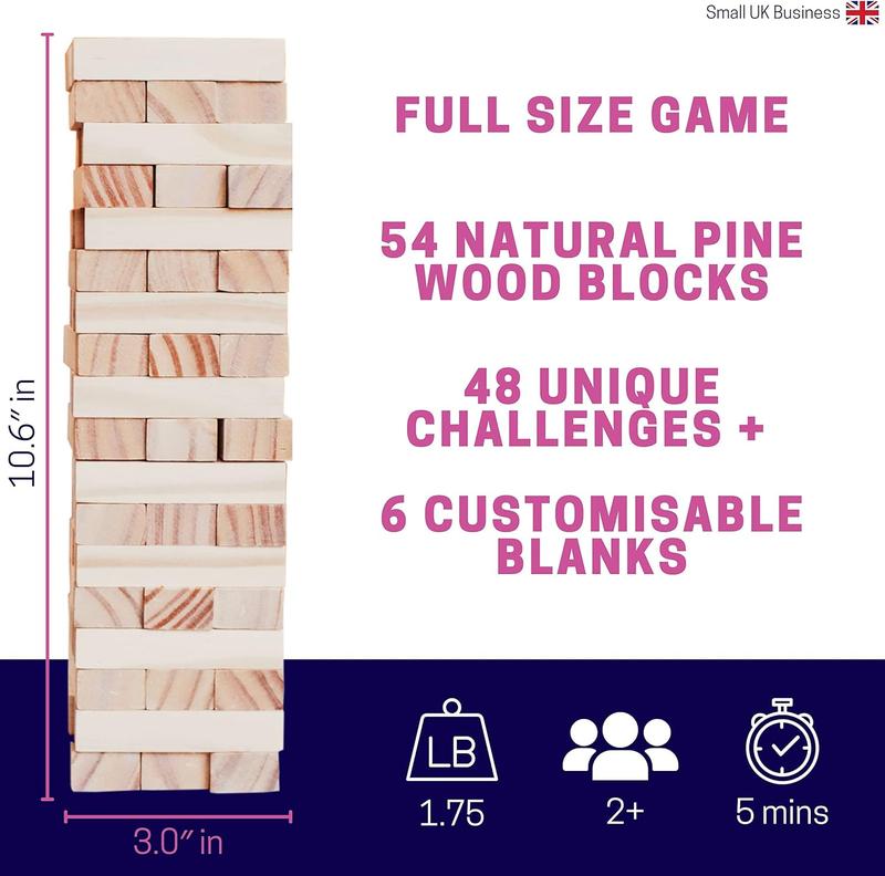 Drinking Games for Adults - 54 Blocks Set with 48 Dares | Perfect for Bachelorette Party Games, Adult Party Games, Couples Games