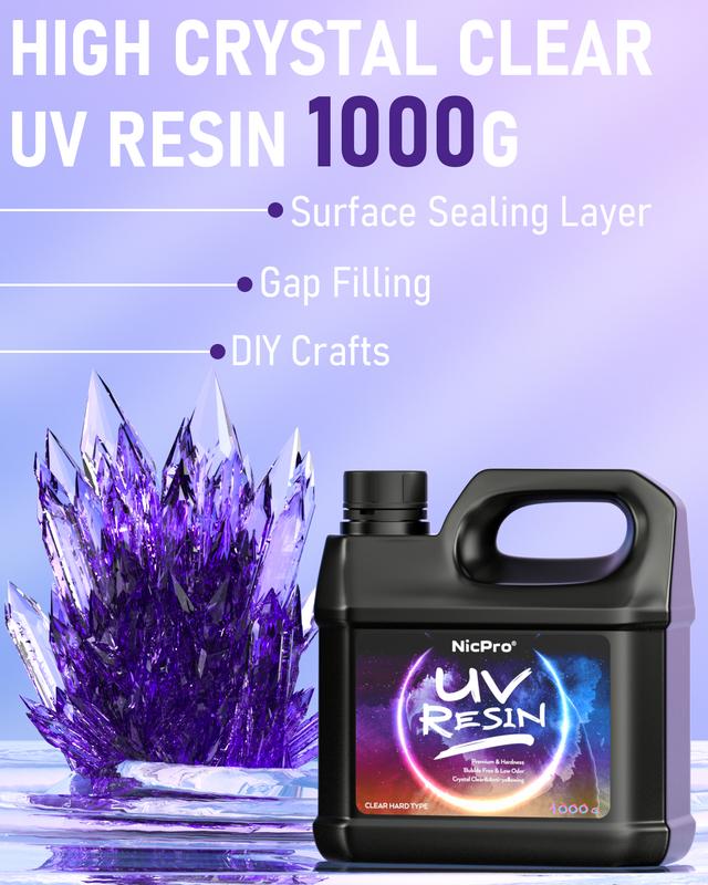 Nicpro Liphontcta UV Resin 1000g, Upgrade Crystal Clear Ultraviolet Epoxy Resin Glue Kit, Low Odor & Quick Curing Sunlight Cure Hard UV Resin for Jewelry Making, Handmade DIY Craft, Coating and Casting