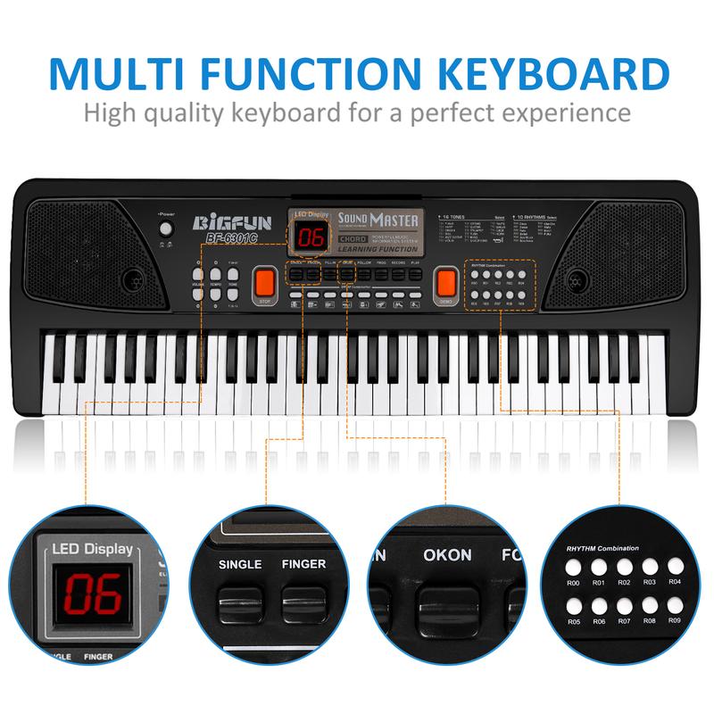 M SANMERSEN Piano for Kids with Microphone, Keyboard Piano for Beginners Electronic Keyboard 61 Keys with Dual Speakers LED Display AUX-in Jack Music Stand Piano Toys for Boys Girls Ages 3-12