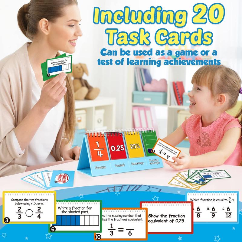 Torlam Fraction Manipulatives for Elementary School, Fraction Circles & Percentage & Decimal Flip Chart, Math Games Math Manipulatives for 1st, 2nd, 3rd, 4th, 5th, 6th Grade Homeschool Supplies