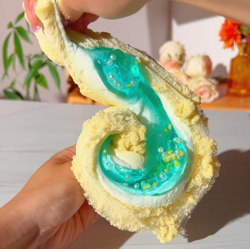 Waikiki Beach Slime • Layered Slime (Clear + Cloud Dough + Cloud) • Pina Colada Scented Slime