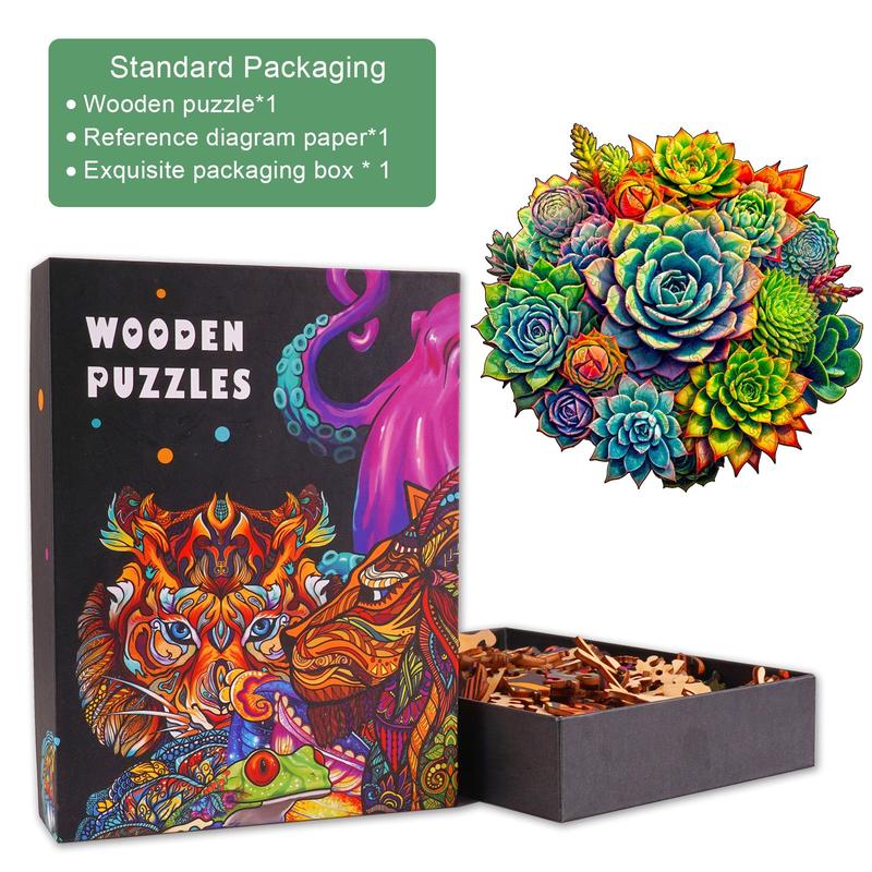 Succulent Plants-3 Wooden Jigsaw Puzzle with Unique Shape