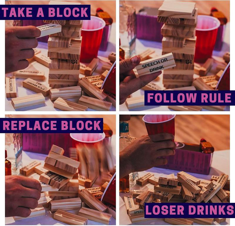 Drinking Games for Adults - 54 Blocks Set with 48 Dares | Perfect for Bachelorette Party Games, Adult Party Games, Couples Games