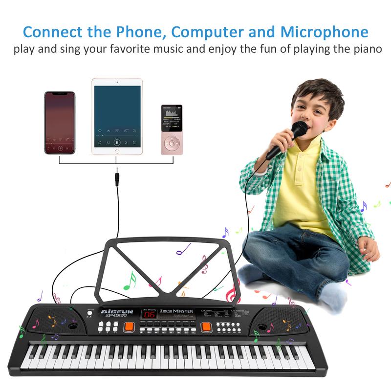 M SANMERSEN Piano for Kids with Microphone, Keyboard Piano for Beginners Electronic Keyboard 61 Keys with Dual Speakers LED Display AUX-in Jack Music Stand Piano Toys for Boys Girls Ages 3-12