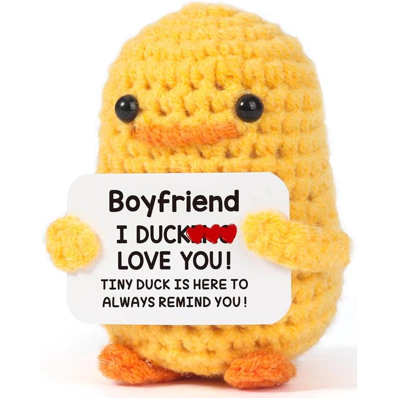 Inspirational Crochet Positive Duck – Handmade Emotional Cheer Support Funny Pickle Potato Gifts for Women Friend Men Coworker Birthday Christmas Stocking Stuffer White Elephant