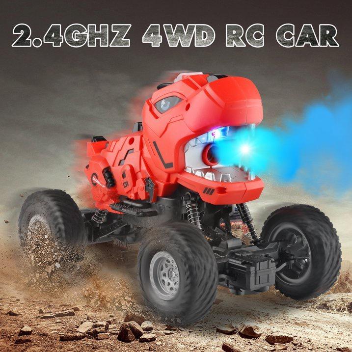 Dinosaur-Themed Remote Control Truck with Mist Spray for Boys, Kids, and Toddlers