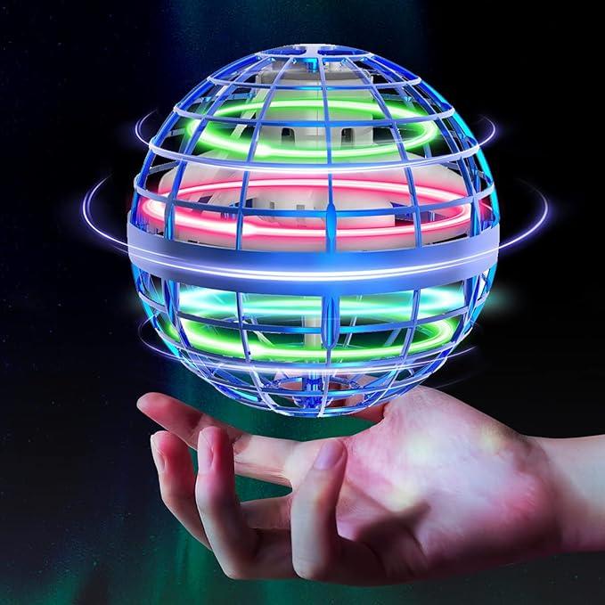 Flying Magic Ball 2025 Upgrade Manual RGB LED Light Boomerang 360° Rotation Flying UFO Mini Sphere Drone Toy Child Safety (Blue Red Purple)