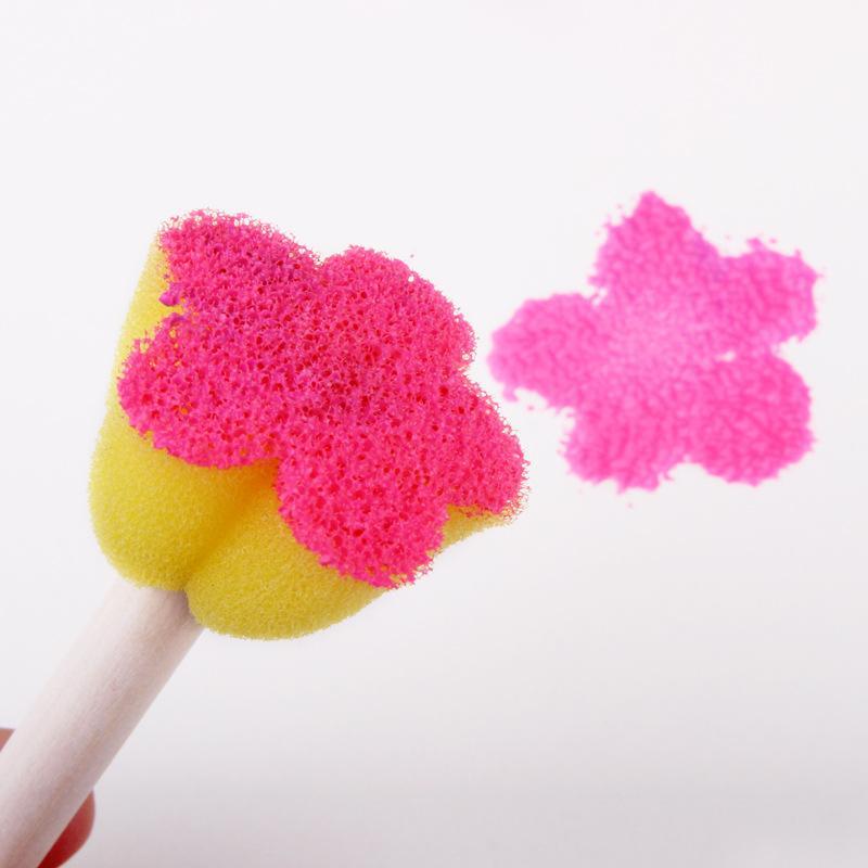 5pcs set Sponge Stamp, Mini Cute Round and Flower Shape Painting Brush with Wooden Handle for Children Painting, DIY, Craft, Scrapbooking, Drawing, Ink, Card Making, Multicolor Paint Sponge Brush