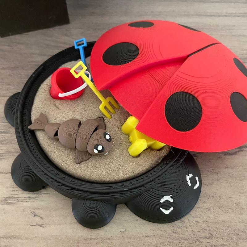 Millennial Ladybug Sandbox Set with Castle Mold, Rake, Shovel, and Free Mystery Critter