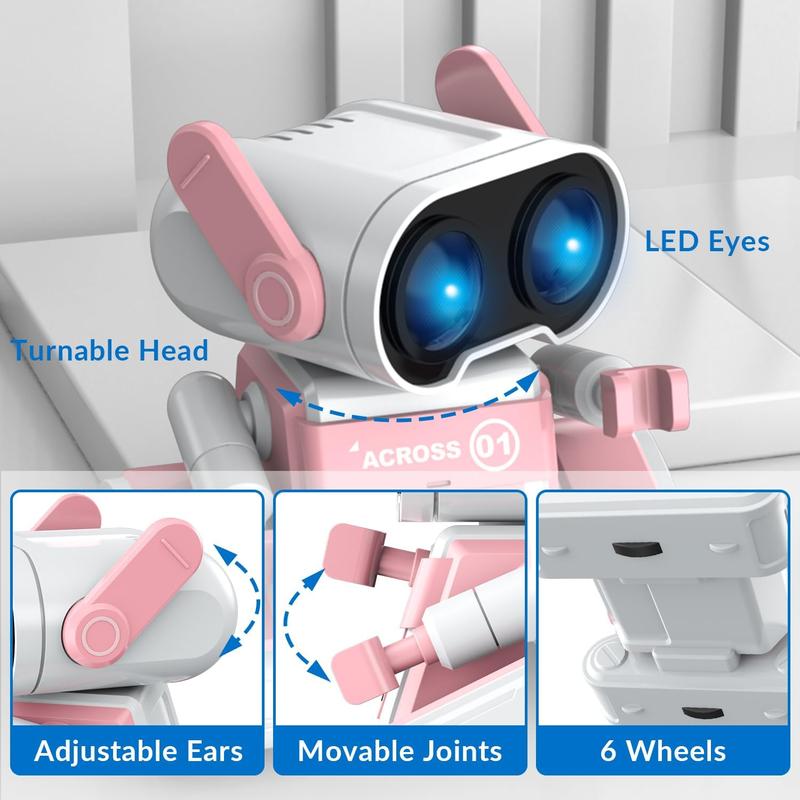 RC Robot Toys for Kids, Rechargeable Remote Control Robot Toy for Boys & Girls, with Auto Demo, Dance Moves, Music, Shining 7 Colors LED Eyes & Flexible Head, Ears & Arms